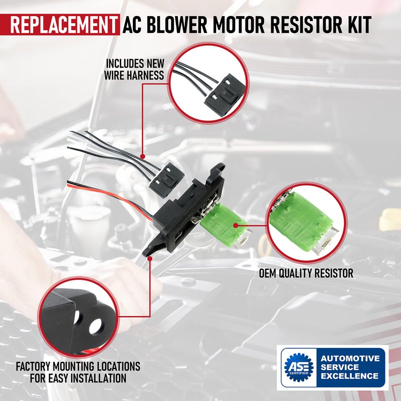 AA Ignition مجموعة مقاوم موتور مروحة التكييف مع الحزام - بديل 89019088، 973-405، 15-81086، 22807123 - متوافق مع سيارات شيفروليه، جي إم سي وكاديلاك - سيلفرادو، تاهو، سوبربان والمزيد - مروحة التدفئة/التكييف - Image 4
